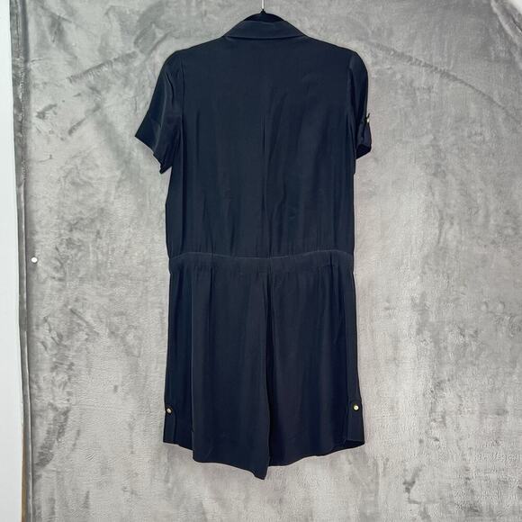 Kate Spade Black Silk Drawstring Utility Romper Sz 6 Chest Pockets Short Sleeves - Picture 6 of 16